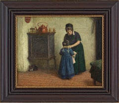 Antique Valdemar Magaard, Interior With Mother & Child