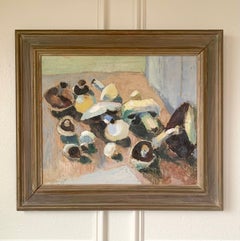 Abstract Mushrooms Still Life, Signed Original Swedish Oil Painting, Framed, 195