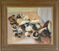Abstract Mushrooms Still Life, Signed Original Swedish Oil Painting, Framed, 195