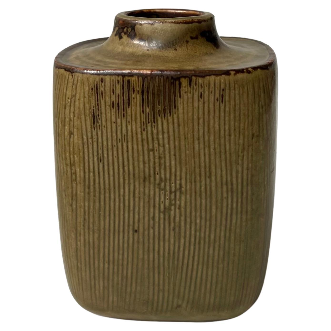 Valdemar Petersen Danish Stoneware Vase in Earthy Brown Glazes for B&G, 1960s For Sale