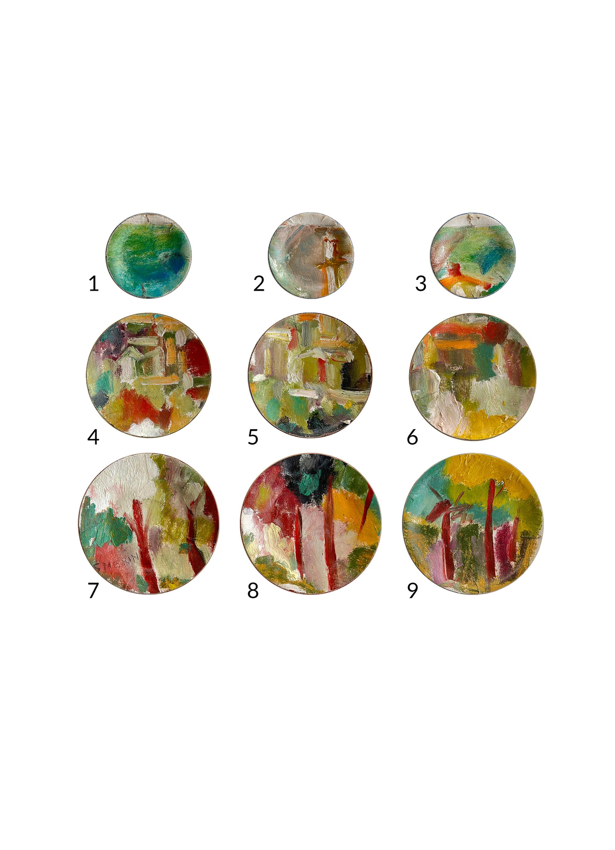 Installazione artistica a parete: Piastre di ceramica e olio su tela - 