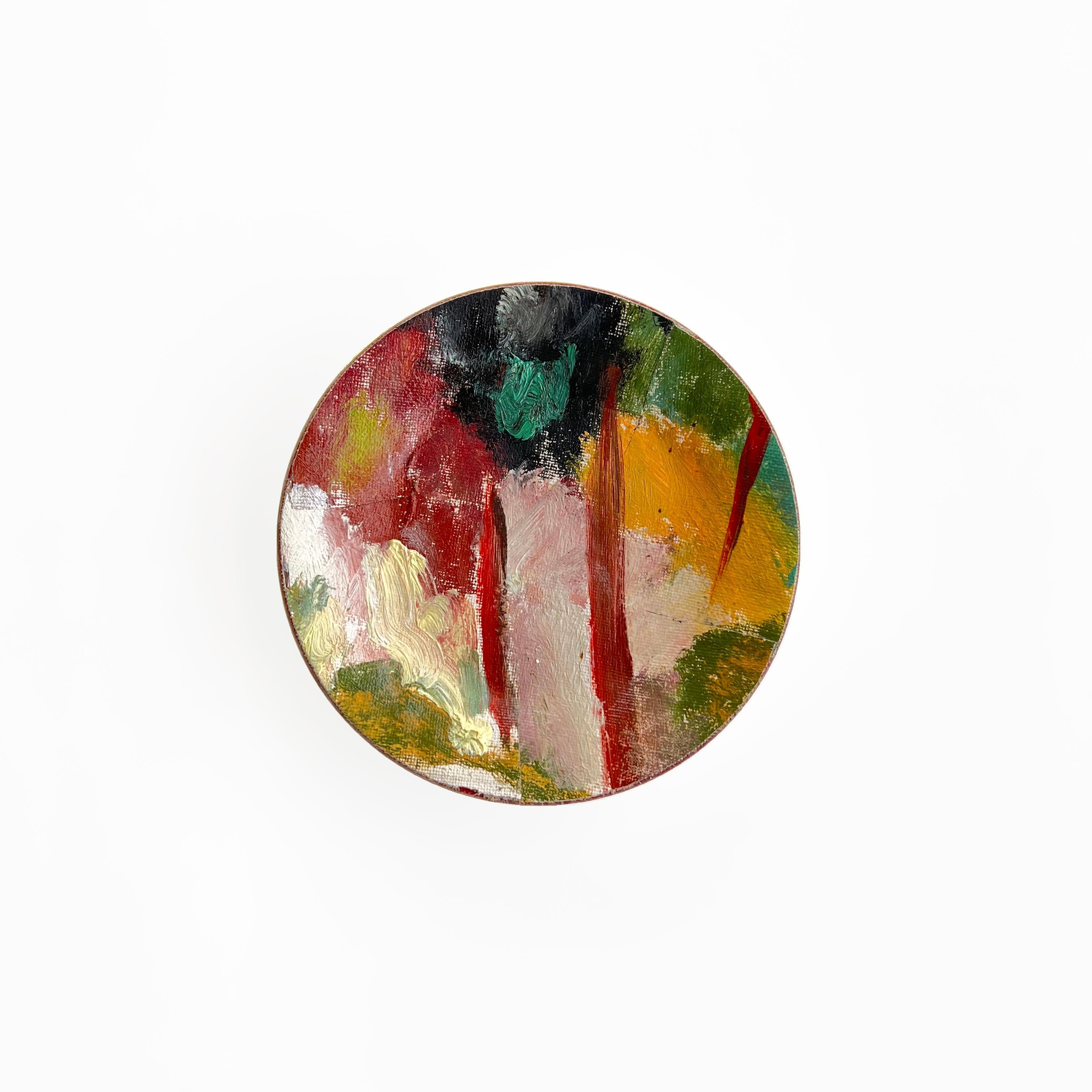 Installazione artistica a parete: Piastre di ceramica e olio su tela - 