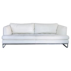 Valdichienti Tufted White Leather & Stainless Steel Sofa, Italy