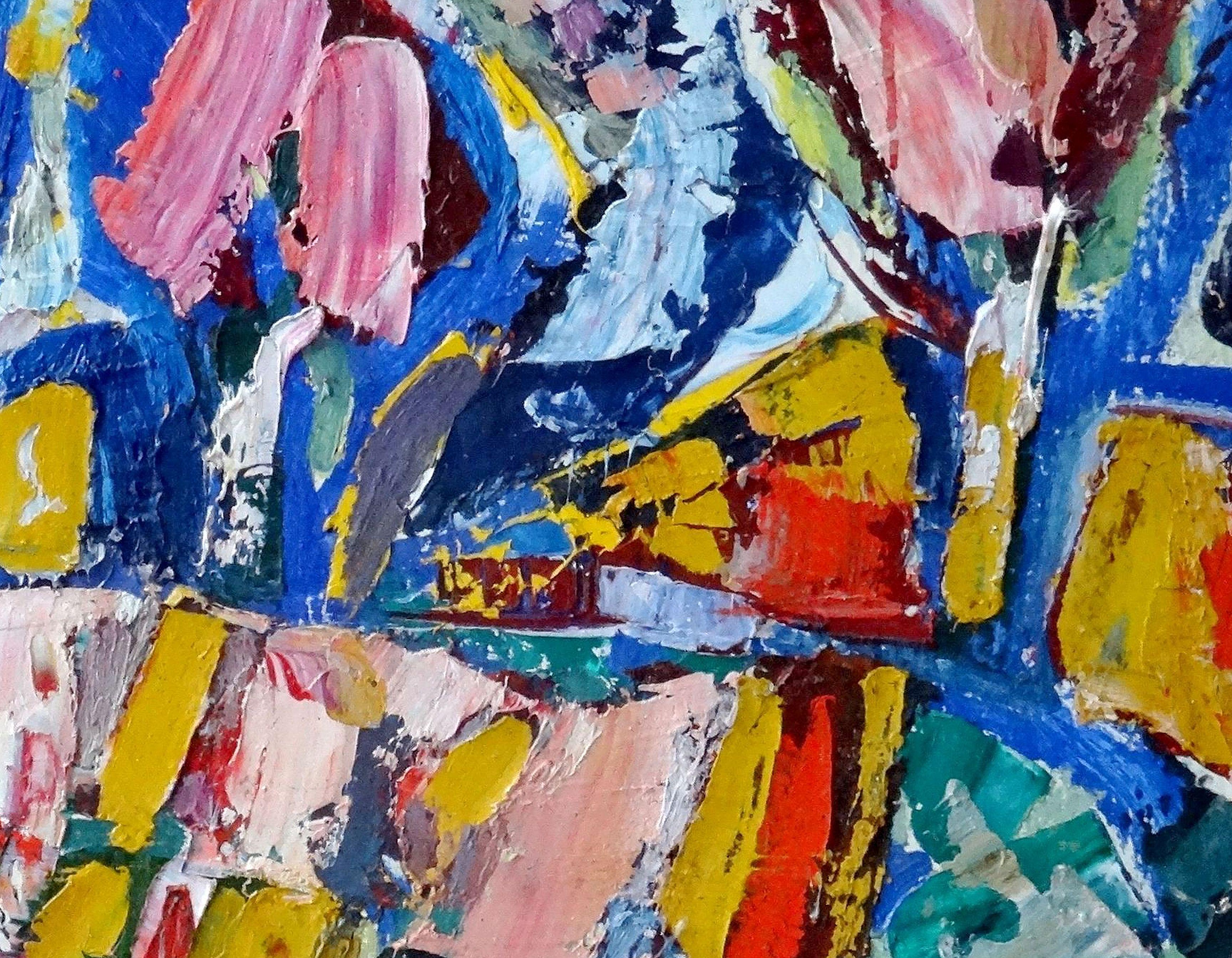 Día de otoño. 1979, cartón, óleo, 50x70 cm - Landscape Painting Gris de Valdis Bush