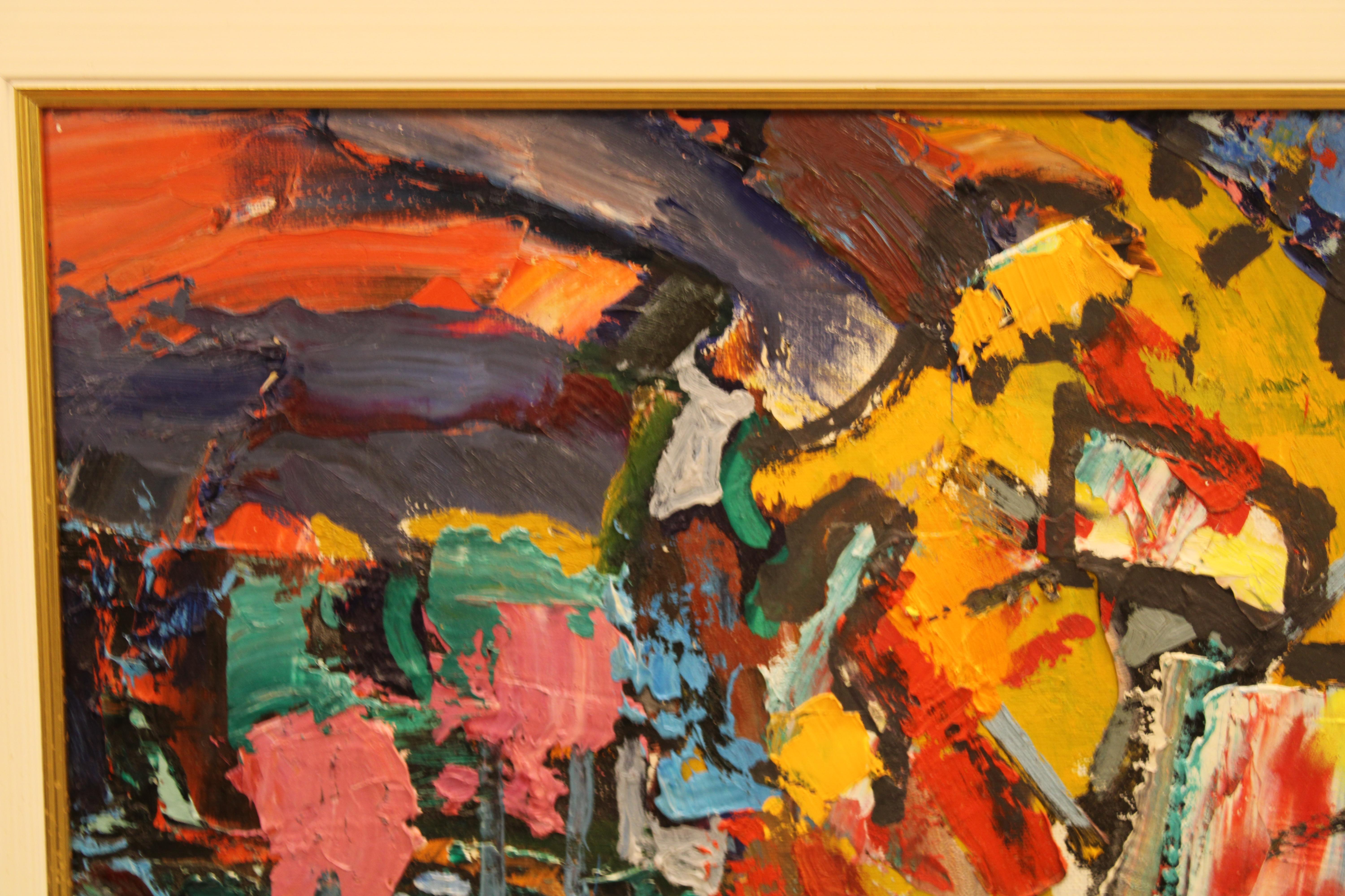 Sunny day. 1994, Öl auf Leinwand und Karton, 50x70 cm
Helle, bunte Landschaft mit Bäumen

Valdis Bush (1924-2014)

studierte an der Kunstakademie von Lettland (1945 - 1950), seine Lieblingsprofessoren waren A. Skride, L. Svemps, dennoch schloss er