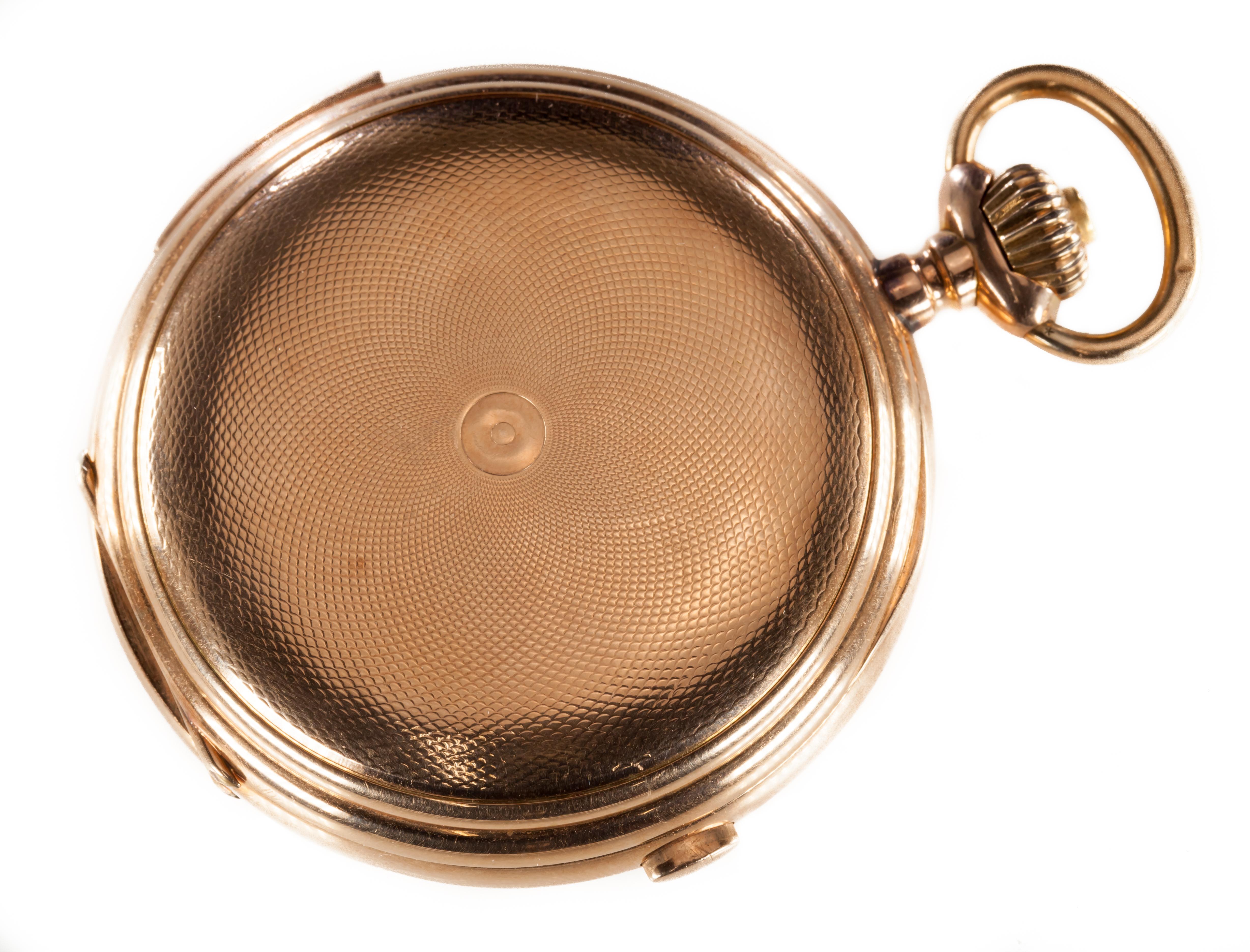 Beautifully Crafted Pocket Watch by Valdor
Includes Date Dial, Moonphase, and Quarter Repeater
Inner Cover Reads:
Valdor / Repetition Quart & Minutes Chronographe / Triple quanlieme phases de lune a Guichet / Remontoir Ancre Ligne Droite / Spiral