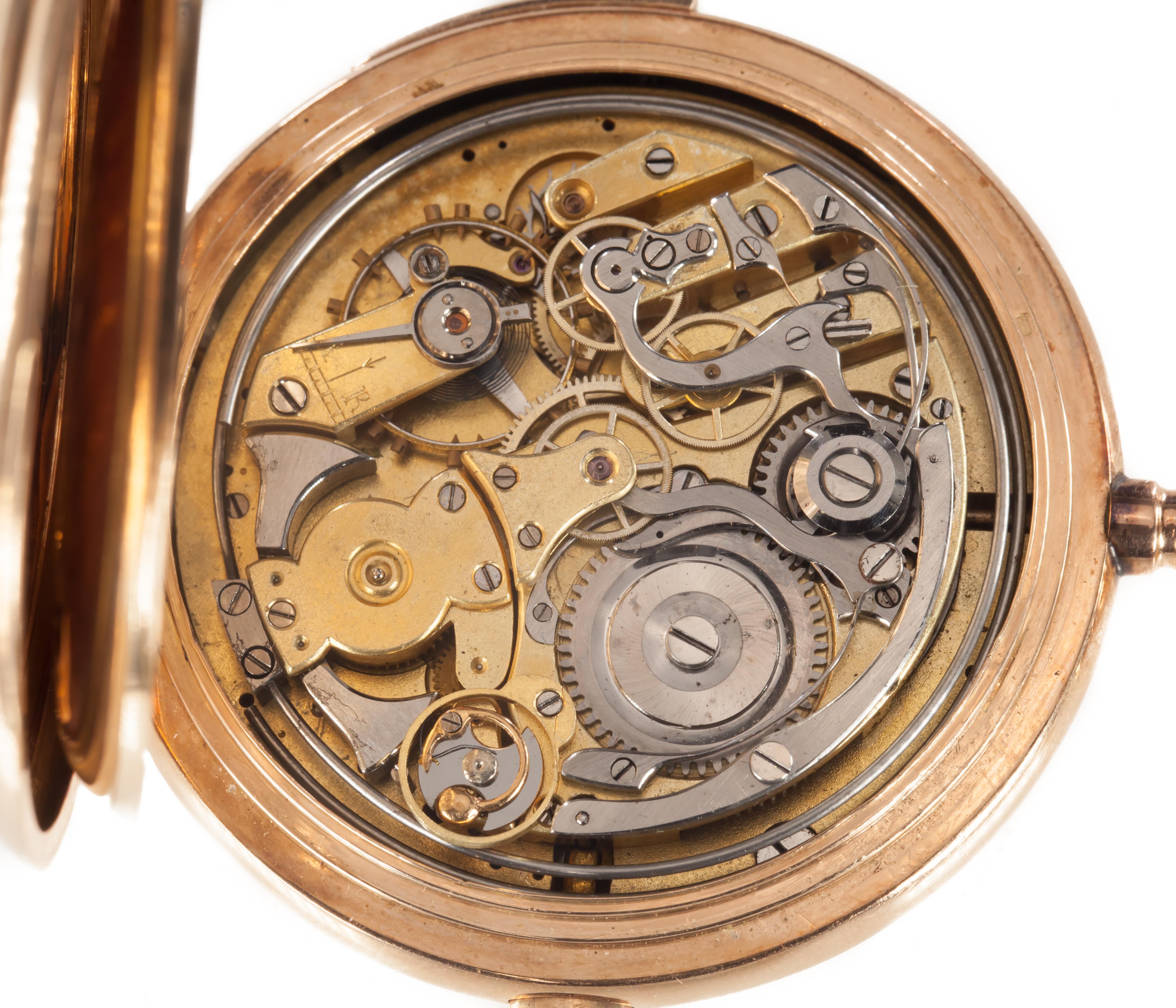 Valdor Moonphase Minute Repeater 32 Jewel Antique Pocket Watch in Yellow Gold In Good Condition In Sherman Oaks, CA