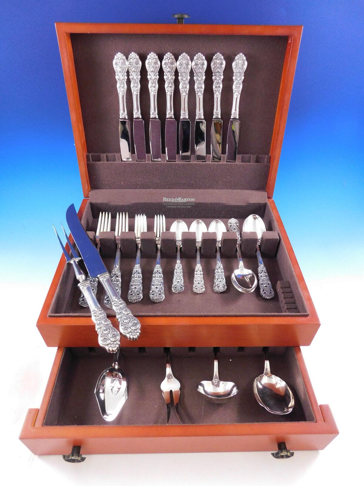 Valdres by Th. Marthinsen (Norway) 830 silver flatware set with ornate pierced handle, 46 pieces. This set includes:

8 Dinner Knives, 9 1/2