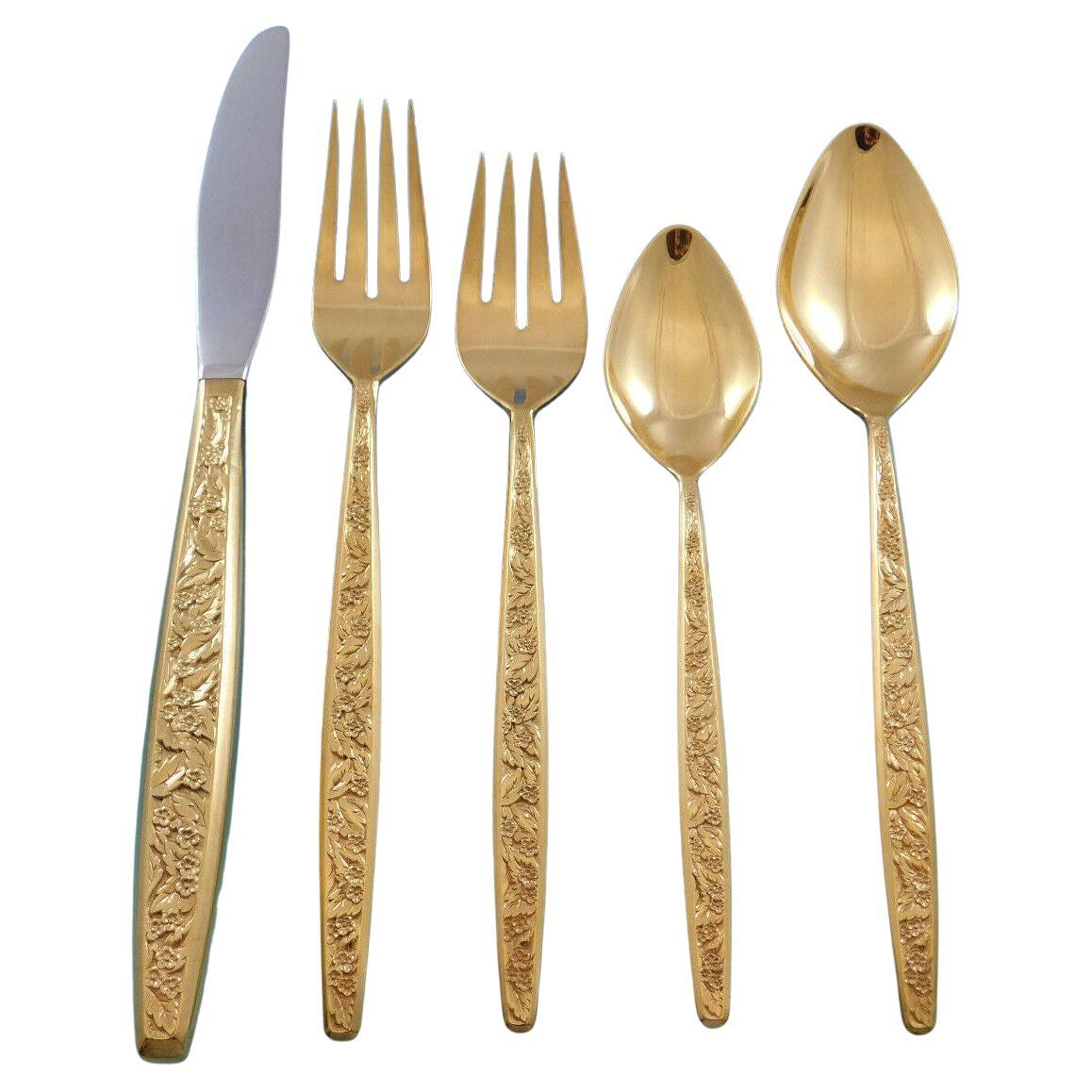 Valencia by International Sterling Silver Flatware Set 12 Service 63 Pcs Gold For Sale