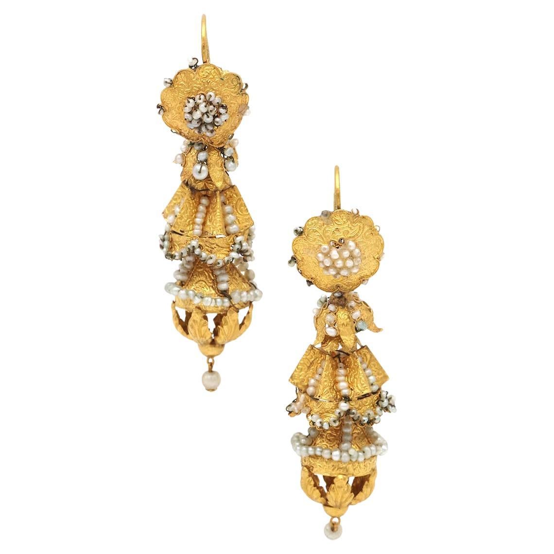 Valencian pearl earrings in 18k gold, spanish earrings, Valencian earrings in vendita