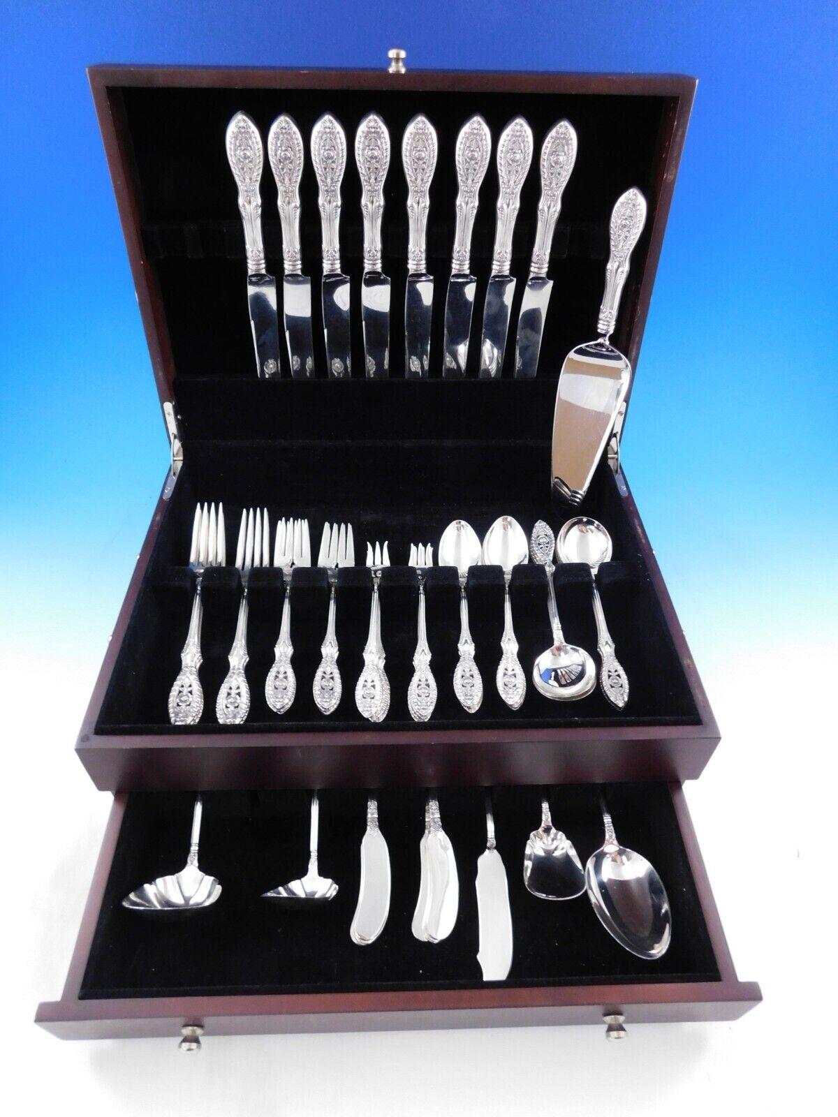 Squisito set di posate in argento sterling Valenciennes by Manchester - 62 pezzi. Questo set presenta un motivo a rose e manici forati e comprende:

8 coltelli da pranzo, 9 5/8