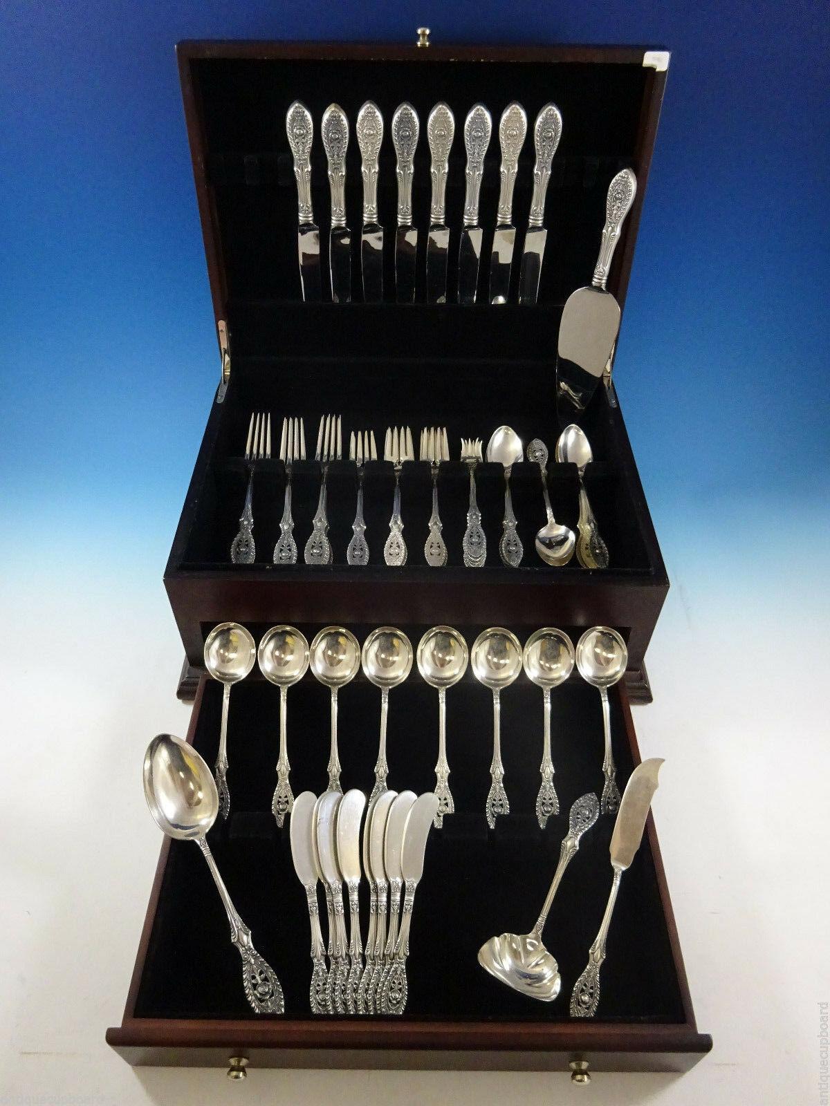 Beautiful floral Valenciennes by Manchester Sterling Silver flatware set - 60 pieces.
This set includes:

8 knives, 9