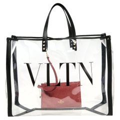 Valenitno - Fourre-tout Shopper en PVC et cuir noir/ transparent VLTN