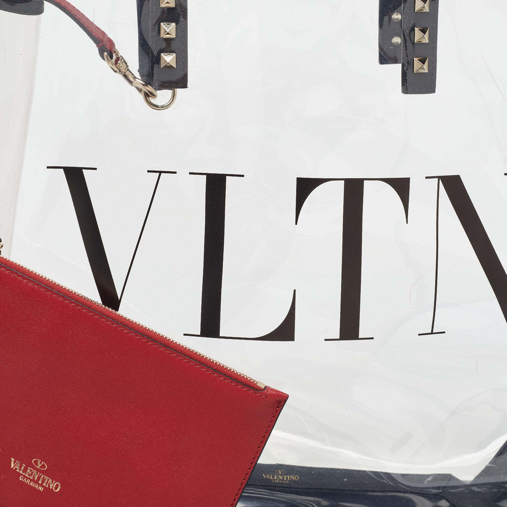 Valenitno Transparent/Black PVC and Leather VLTN Shopper Tote For Sale 8