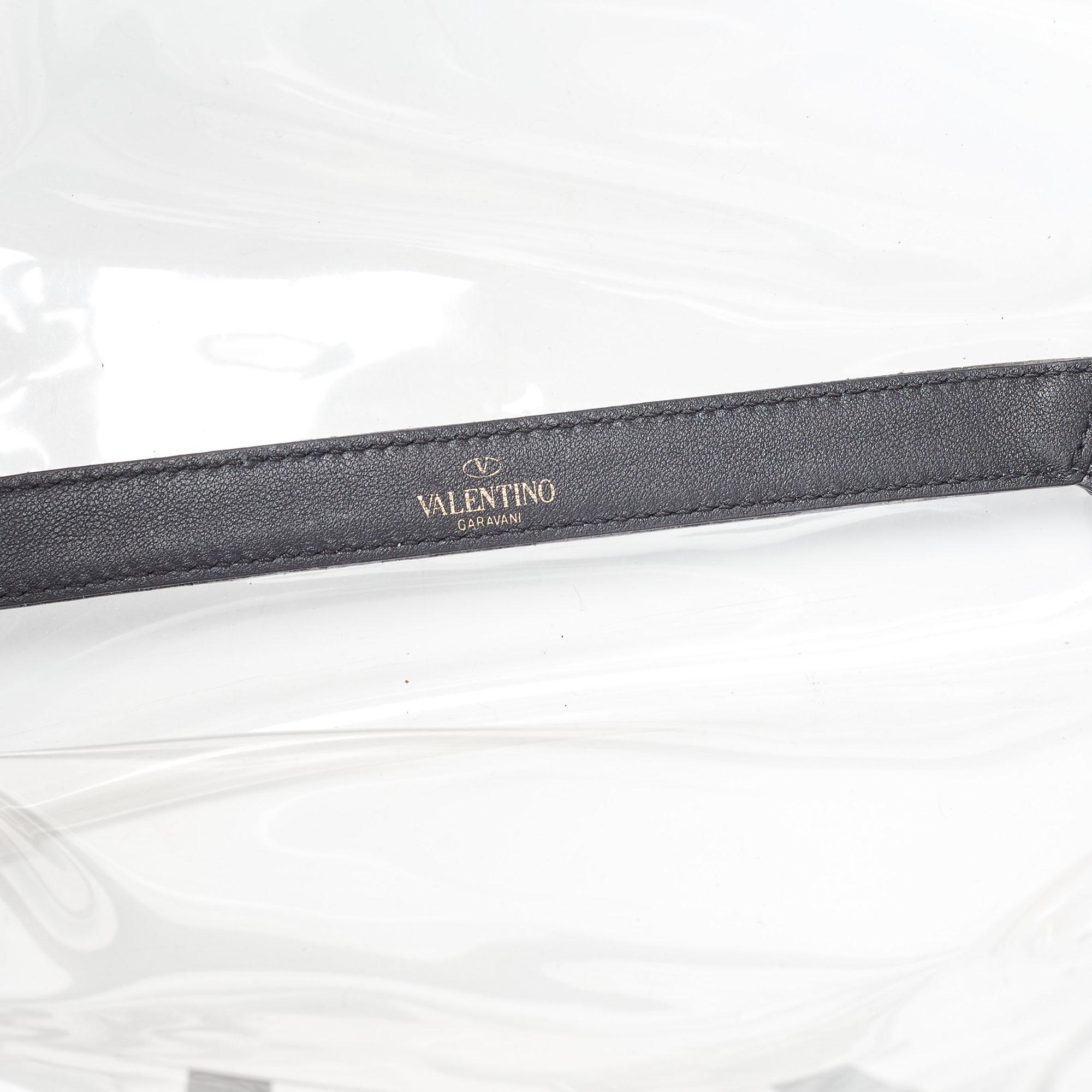 Valenitno Transparent/Black PVC and Leather VLTN Shopper Tote 9