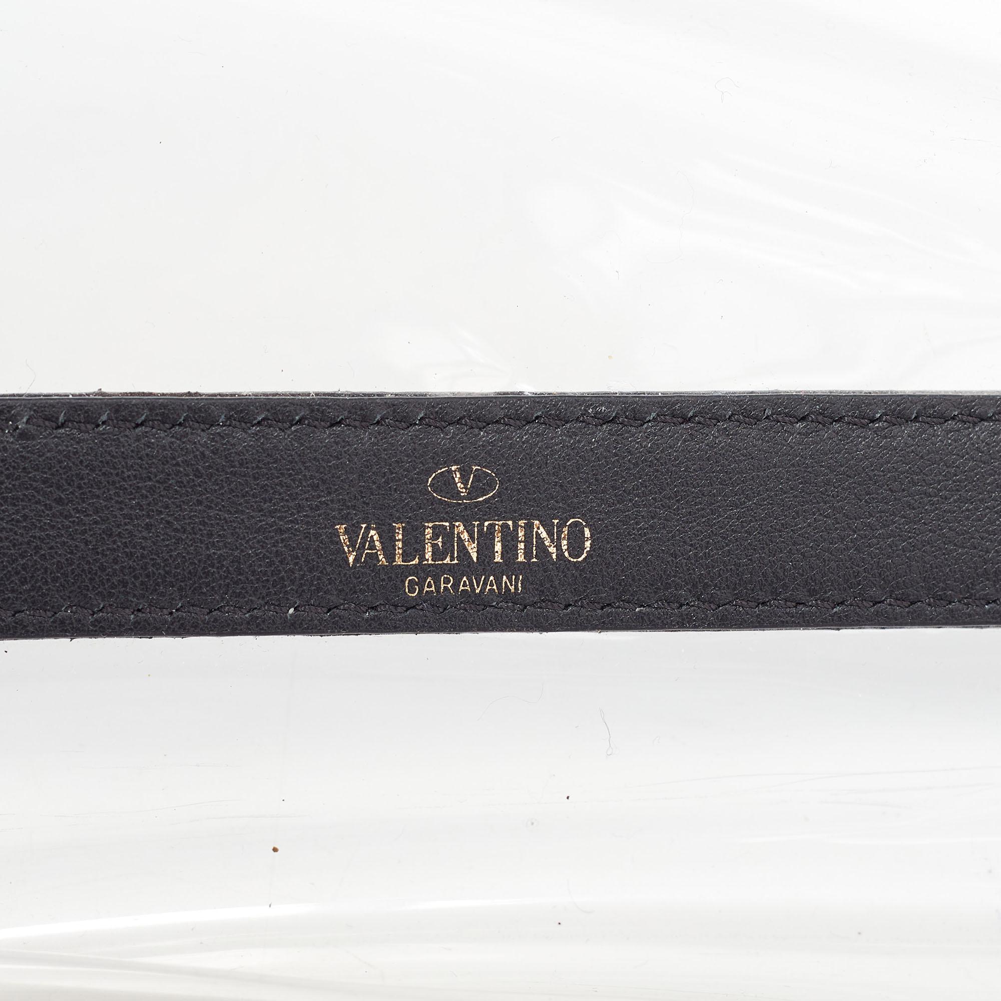 Valenitno Transparent/Black PVC and Leather VLTN Shopper Tote For Sale 5
