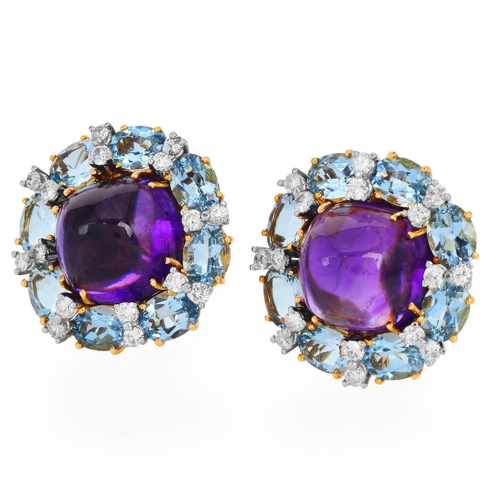 Women's Valentain Margo Amethyst, Aquamarine & Diamond Clip Earrings For Sale