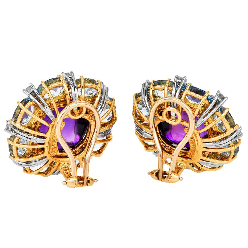 Valentain Margo Amethyst, Aquamarine & Diamond Clip Earrings For Sale 2