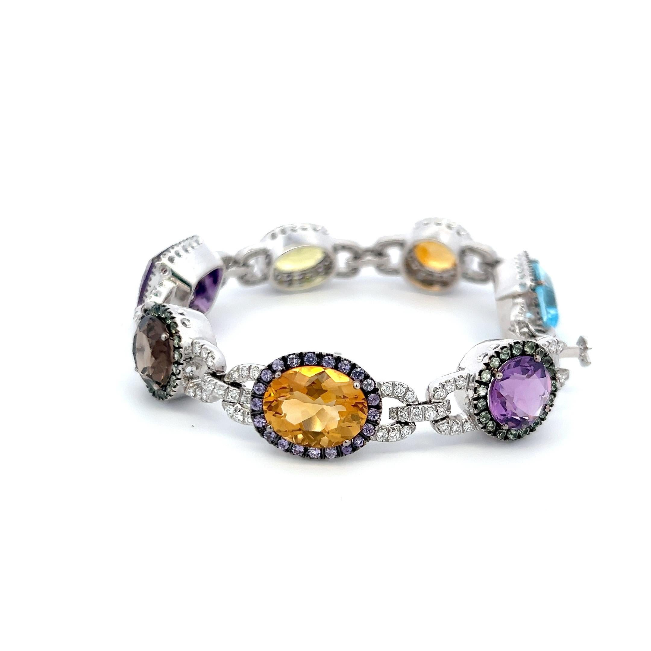 Taglio brillante Valente 1.43 Carat Round Brilliant Diamond 18 Karat White Gold Link Bracelet in vendita