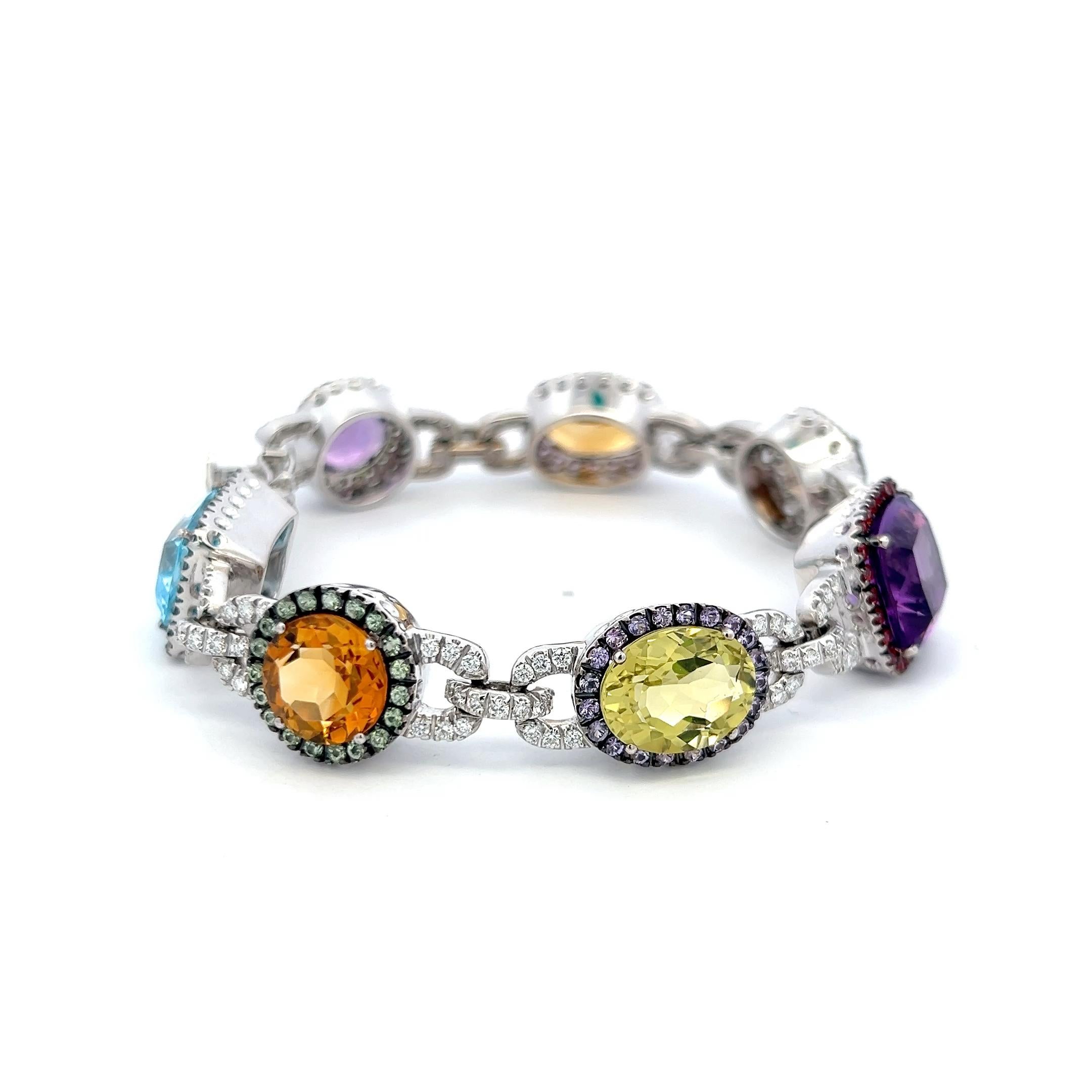 Donna Valente 1.43 Carat Round Brilliant Diamond 18 Karat White Gold Link Bracelet in vendita