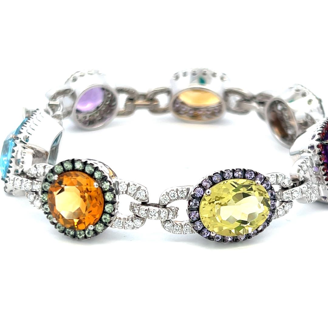 Valente 1.43 Carat Round Brilliant Diamond 18 Karat White Gold Link Bracelet in vendita 1