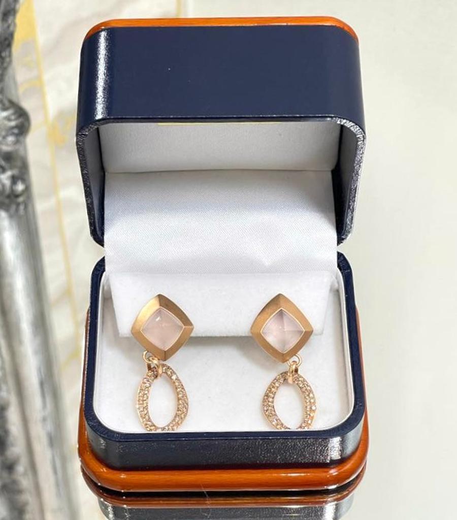 Women's Valente 18k Rose Gold Icy Jadeite & Diamond Drop Earrings For Sale