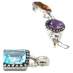 Valente 18K White Gold Link Bracelet with 1.43 Carat Round Diamonds & Multi-Gems
