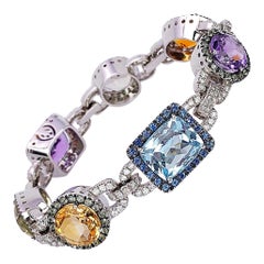 Valente 18KT WG, Multicolored Sapphire & 48.76Ct. Semi Precious Link Bracelet