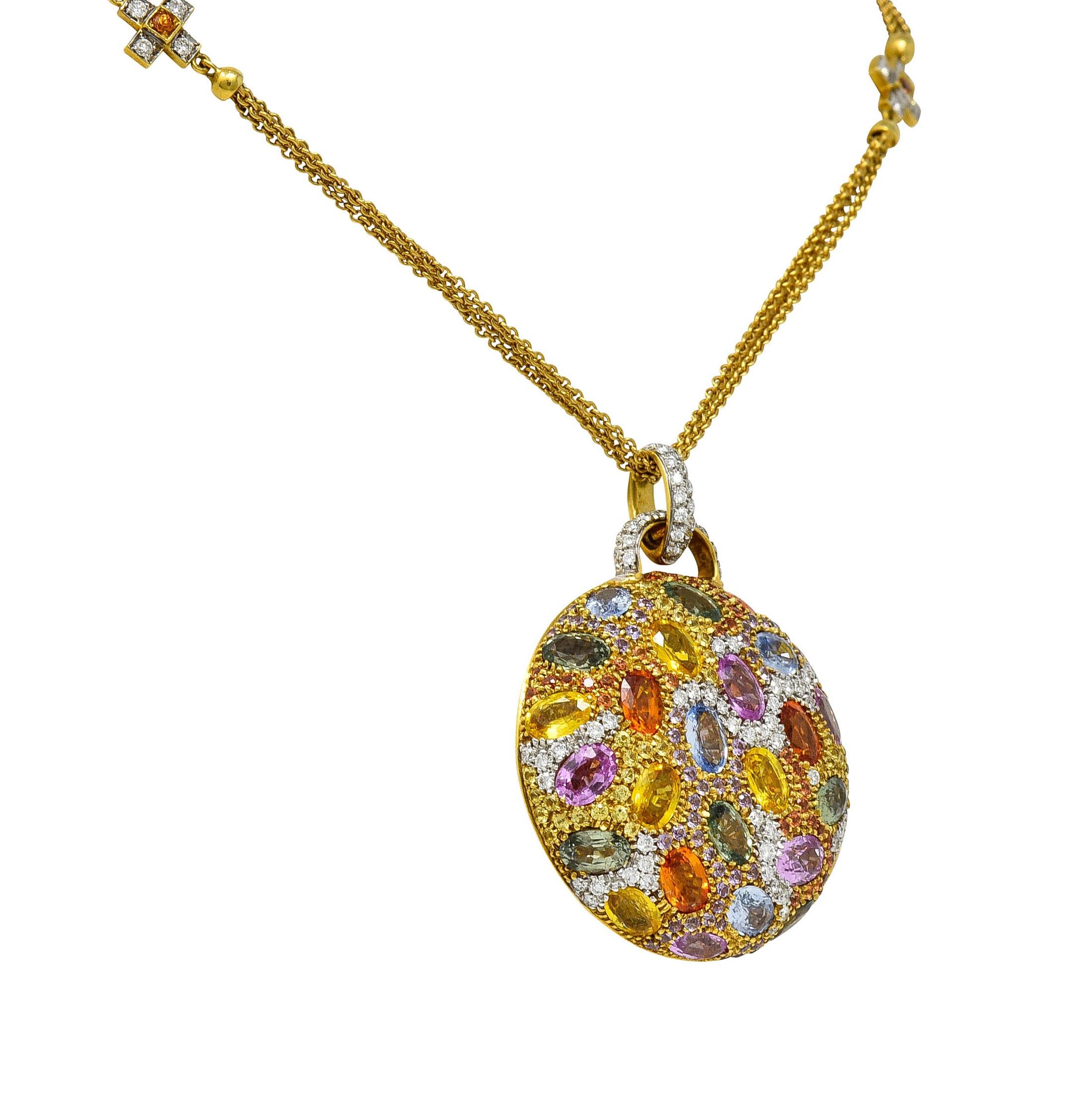 Contemporary Valente 22.00 Carats Multi-Sapphire Diamond 18 Karat Gold Pave Pendant Necklace
