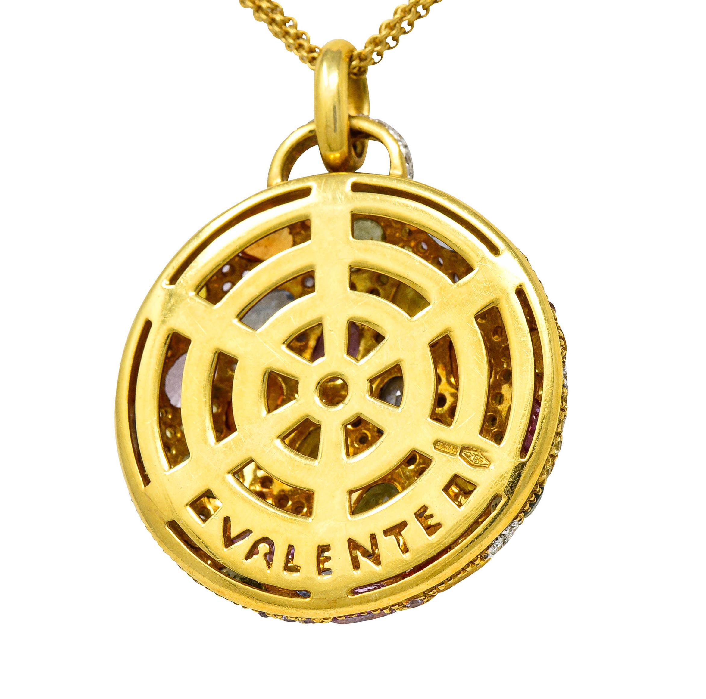 Women's or Men's Valente 22.00 Carats Multi-Sapphire Diamond 18 Karat Gold Pave Pendant Necklace