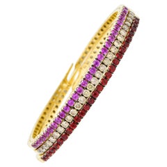 Valente 5.10 Carats Diamond Fancy Sapphire 18 Karat Gold Italian Cuff Bracelets