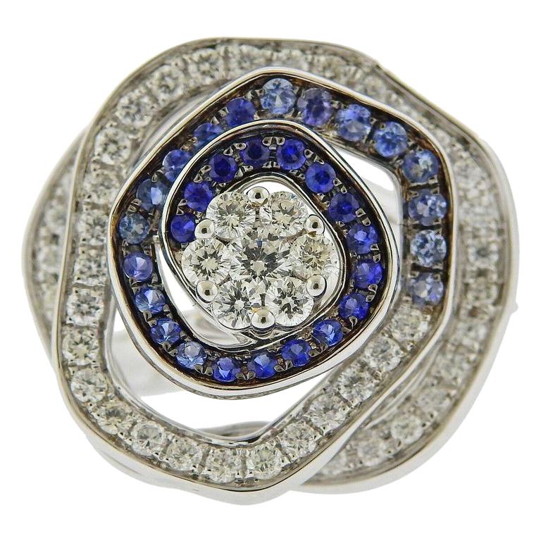 Valente Blue Sapphire Diamond Gold Flower Ring