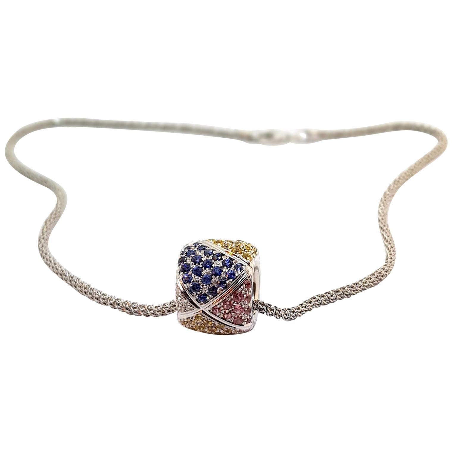 Valente Clash 18.6 Carat Multicolored Sapphires 18 Karat Gold Pendant Necklace