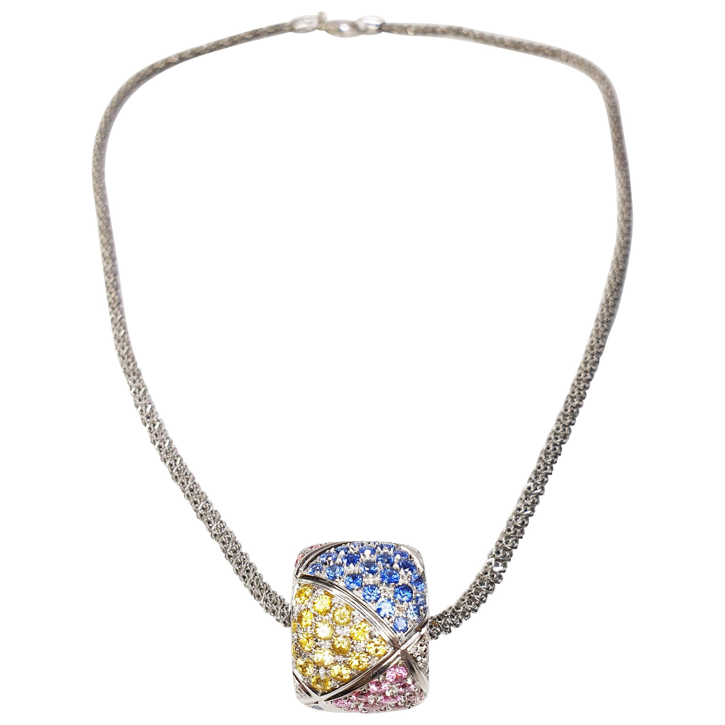 Valente Clash Collection 18.6 Carat Multi Sapphires 18k Gold Pendant Necklace