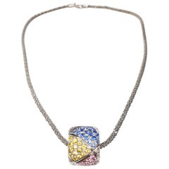 Used Valente Clash Collection 18.6 Carat Multi Sapphires 18k Gold Pendant Necklace