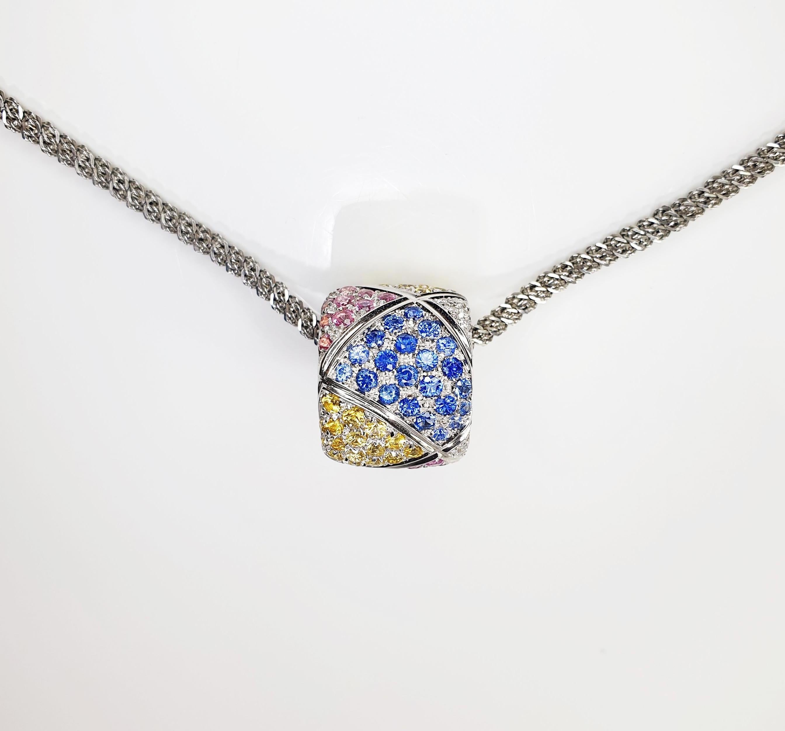 Taglio brillante Collana con ciondolo in oro 18k Valente The Clash Collection 18,6 Carati Multi Zaffiri in vendita
