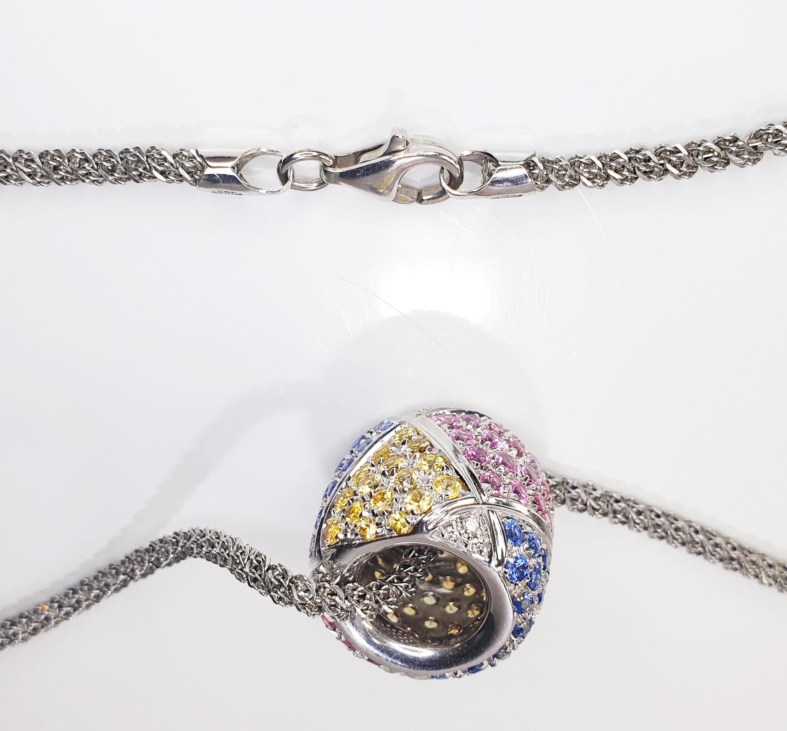 Artisan Valente Clash Collection 18.6 Carat Multi Sapphires 18k Gold Pendant Necklace For Sale