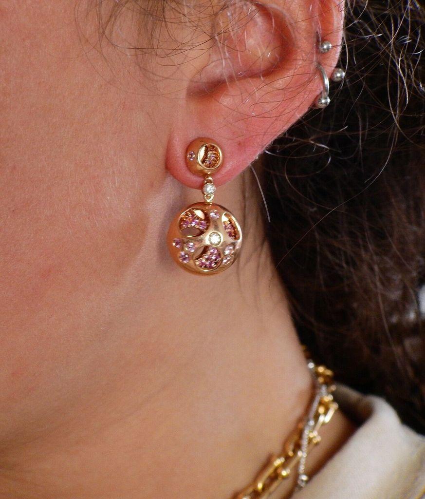 Women's or Men's Valente Diamond Sapphire Rose Gold Earrings