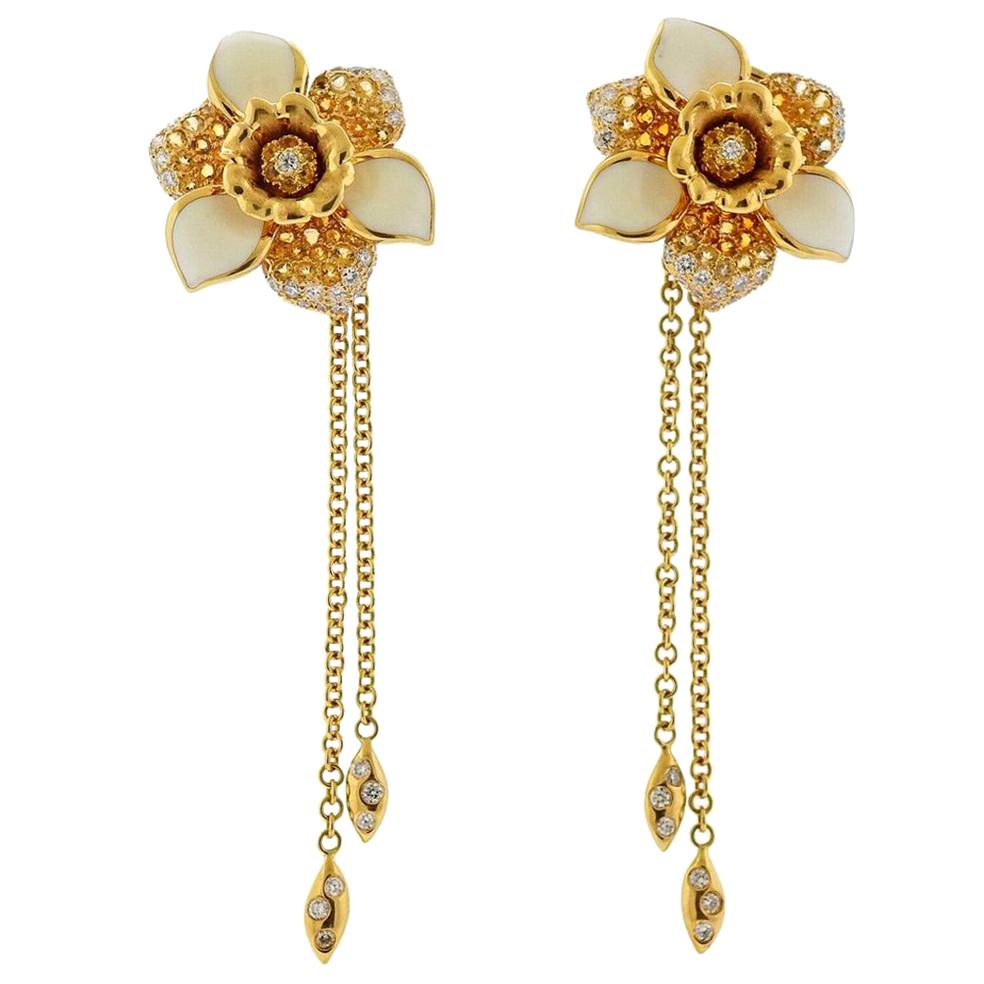 Valente Diamond Yellow Sapphire Enamel Gold Flower Drop Earrings