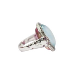 Valente Double Face Mother of Pearl 18 Karat Gold Ring with Diamonds & Sapphires