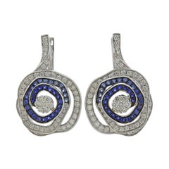Valente Gold Diamond Blue Sapphire Rose Flower Earrings Valente Gold Diamond Blue Sapphire Rose Flower Earrings