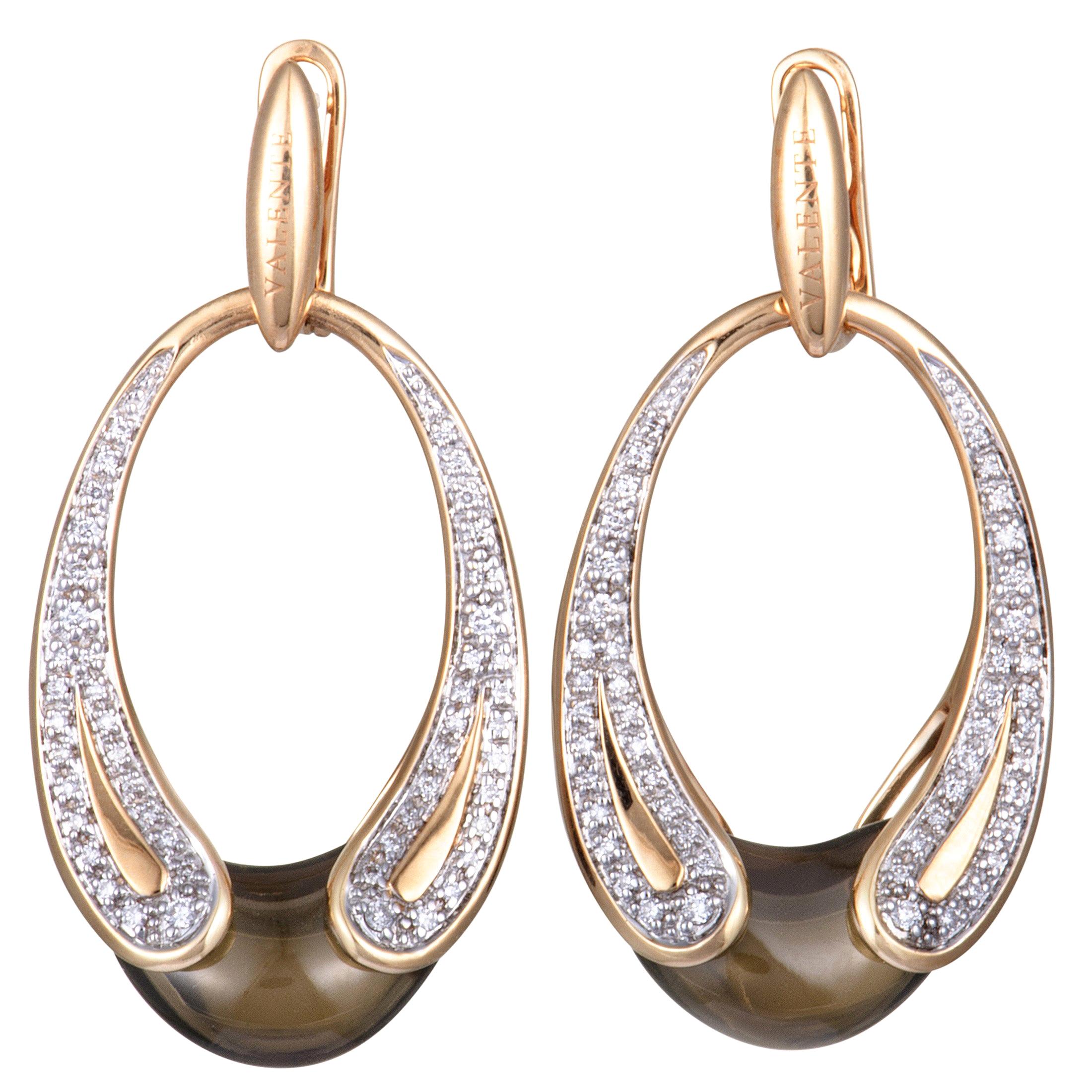 Valente Milano 18 Karat Rose Gold Diamond and Smoky Quartz Dangling Oval Omega