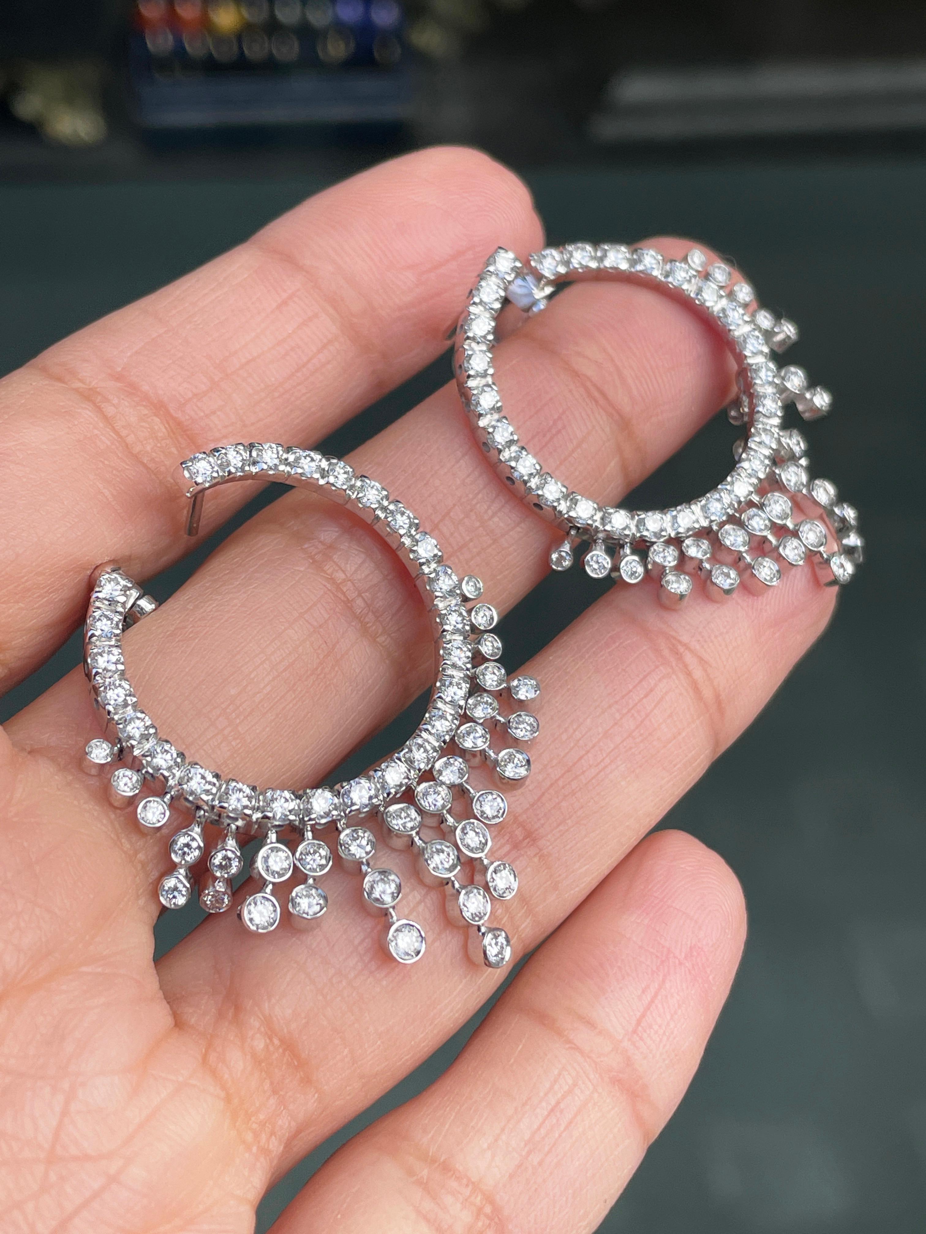 Valente Milano 18ct White Gold and Diamond Chandelier Hoop Earrings In Excellent Condition For Sale In London, GB