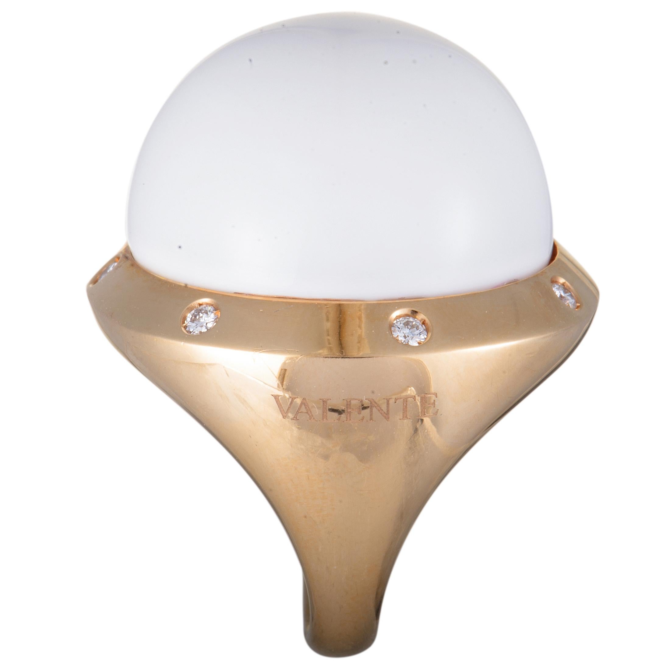 Valente Milano 18 Karat Rose Gold Diamond and White Agate Large Dome Ring In New Condition In Southampton, PA