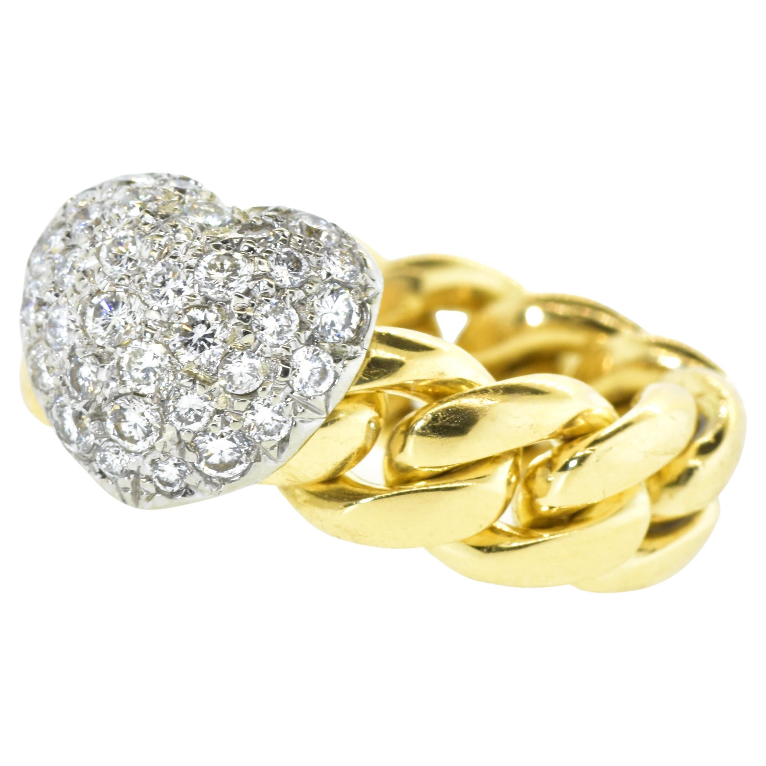 Brilliant Cut Valente Milano, 18K Yellow & Platinum Pave Diamond Heart Motif Contemporary Ring