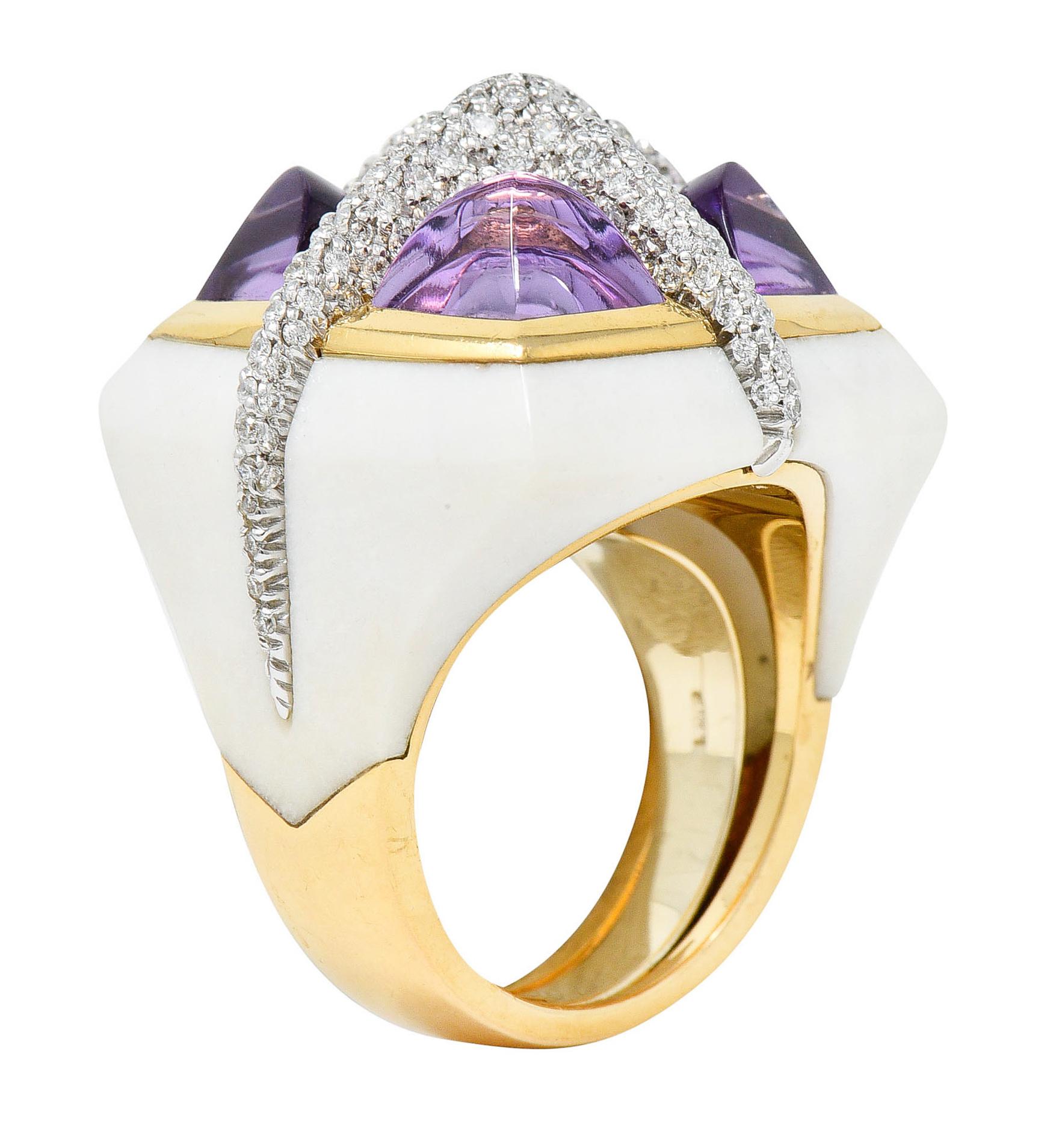 Valente Milano Diamond Amethyst Agate 18 Karat Gold Statement Ring 4