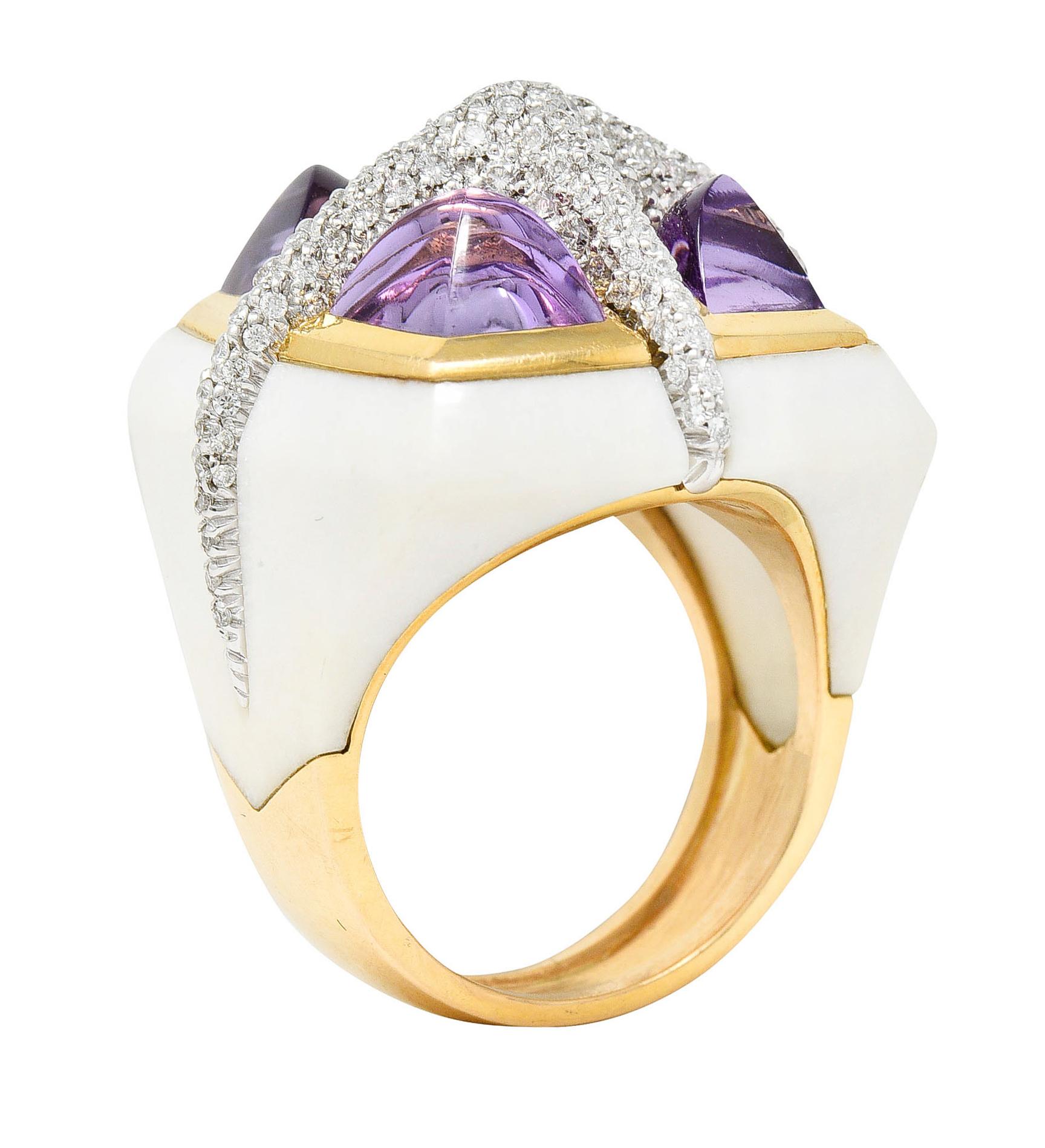 Valente Milano Diamond Amethyst Agate 18 Karat Gold Statement Ring 3