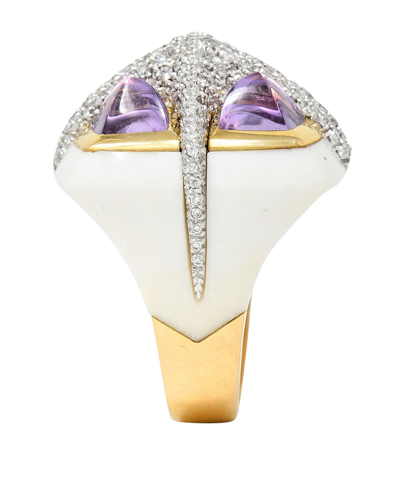 Valente Milano Diamond Amethyst Agate 18 Karat Gold Statement Ring 4