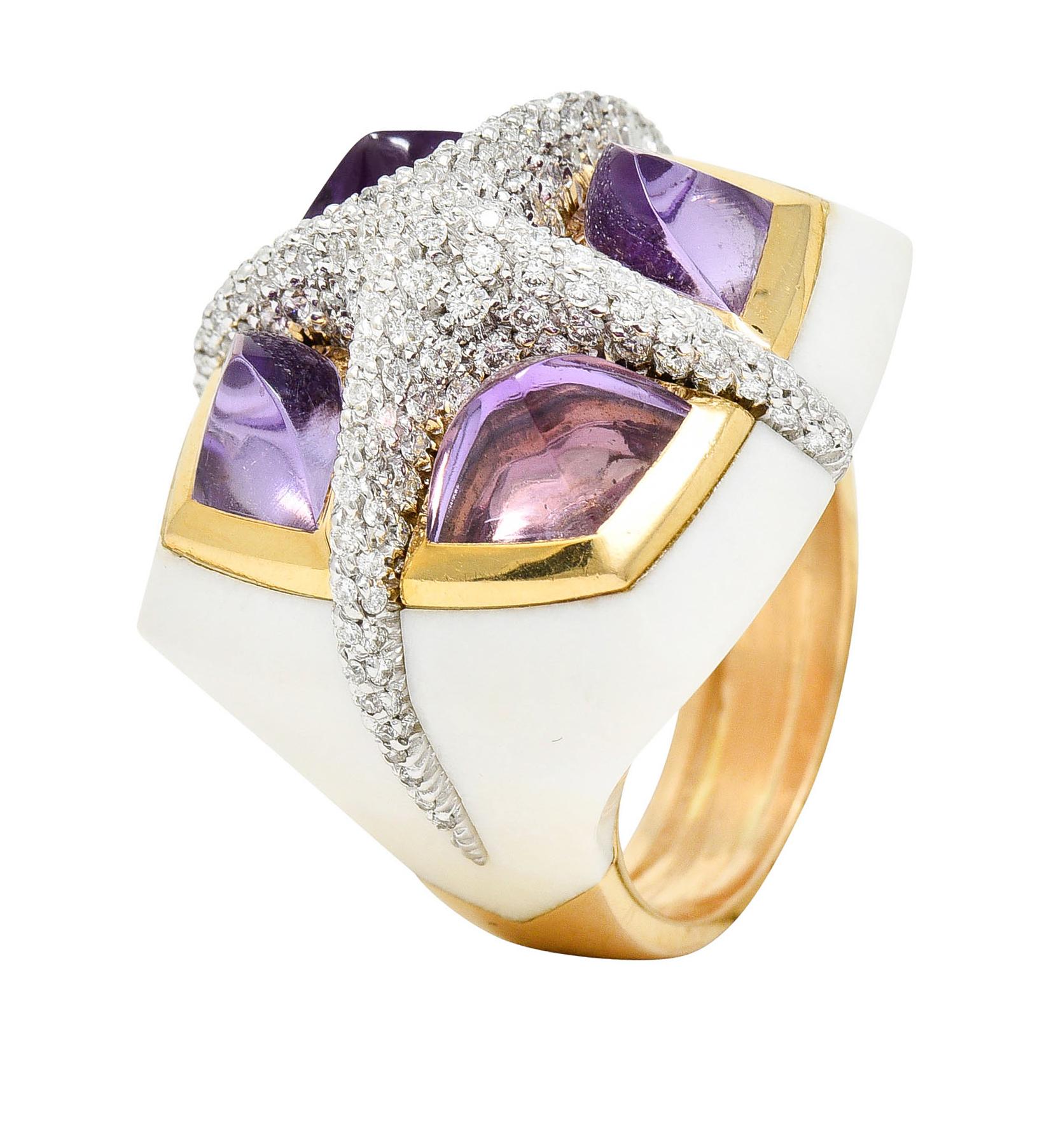 Valente Milano Diamond Amethyst Agate 18 Karat Gold Statement Ring 5