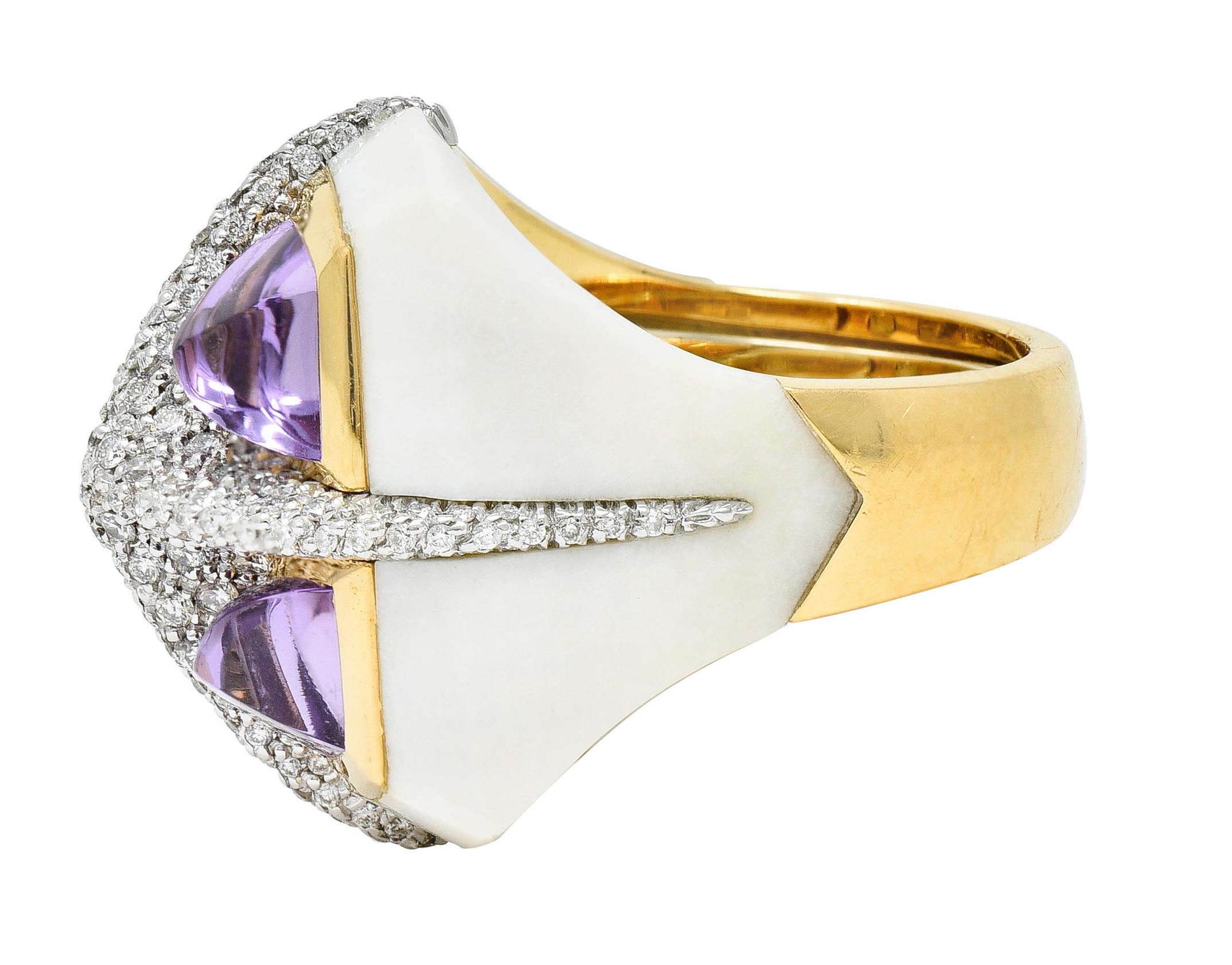 Valente Milano Diamond Amethyst Agate 18 Karat Gold Statement Ring In Excellent Condition In Philadelphia, PA